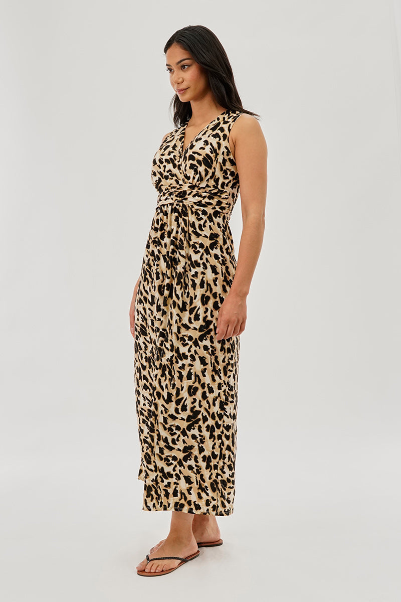 Leopard Print V-Neck Maxi Dress