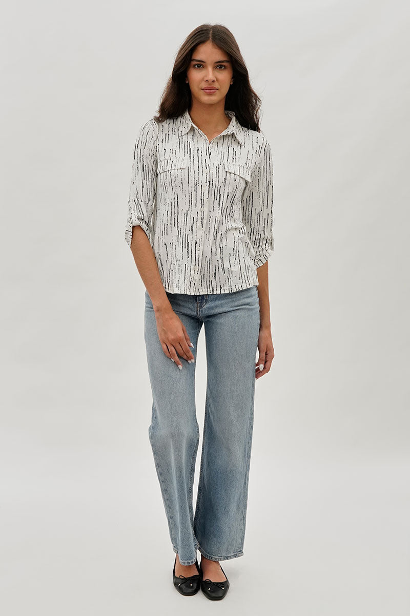 Majora Patterned Collared Blouse - White - Womens Shirts & Blouses - Fairweather
