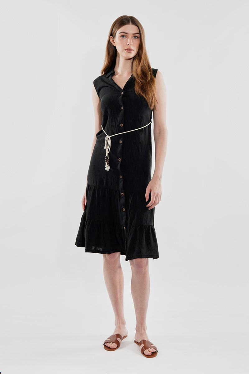 Stylexchange Rope Belted Button Down Day Dress - Black - Womens Day Dresses - Fairweather