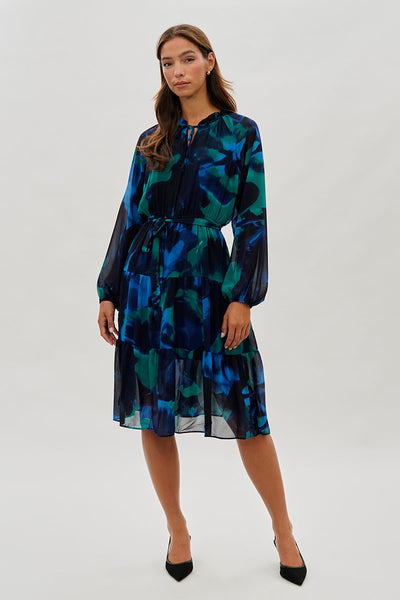Costa Blanca Long Sleeve Belted Midi Dress - Navy - Womens Midi Dresses - Fairweather
