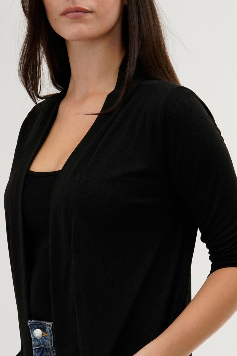 International INC Company Roll Up Sleeve Wrap Cardigan - Black