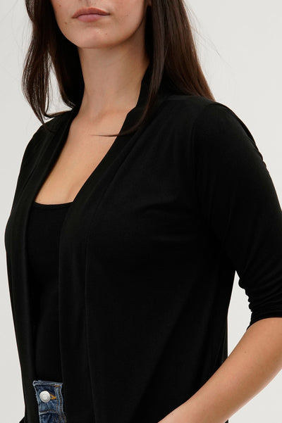 International INC Company Roll Up Sleeve Wrap Cardigan - Black