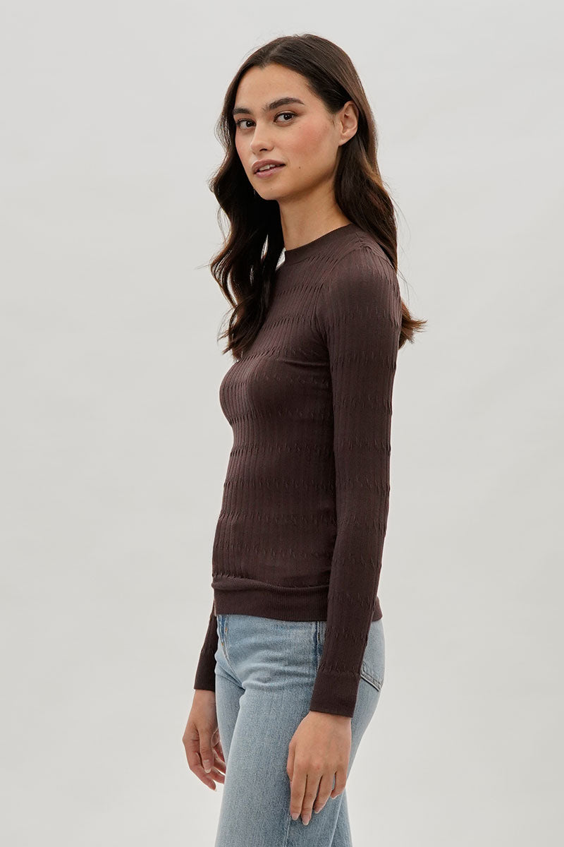 International INC Company Ribbed Crewneck Long Sleeve Top - Brown - Womens Long Sleeve Tops - Fairweather