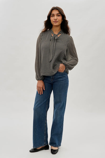 Beechers Brook Tie-Neck Long Sleeve Blouse - Black - Womens Shirts & Blouses - Fairweather