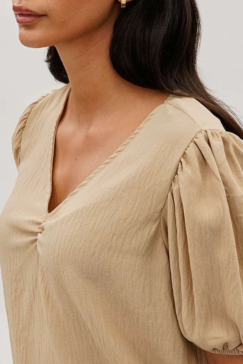 Stylexchange Vintage Puff Sleeve V-Neck Blouse - Beige - Womens Shirts & Blouses - Fairweather