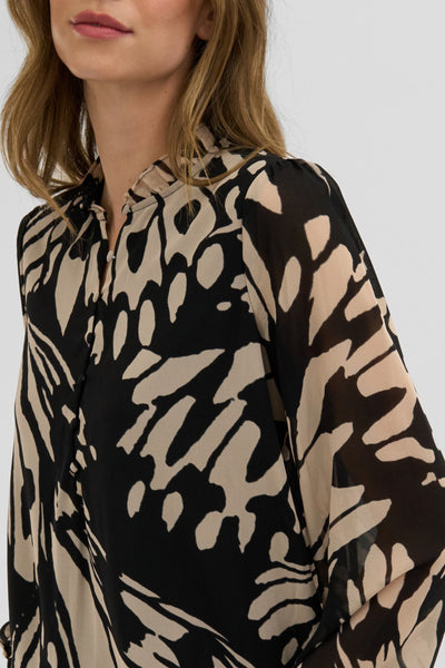 Costa Blanca Patterned Sheer Sleeve Blouse - Black - Womens Shirts & Blouses - Fairweather