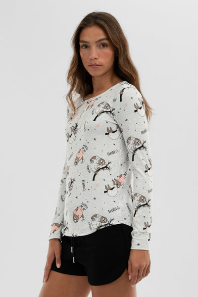 Canada Weather Gear Sloth Print Henley Pajama Top - Grey - Womens Pajamas - Fairweather