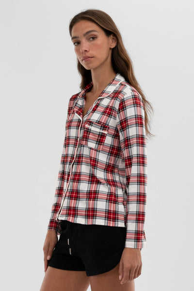 Canada Weather Gear Plaid Button Down Pajama Top - White - Womens Pajamas - Fairweather