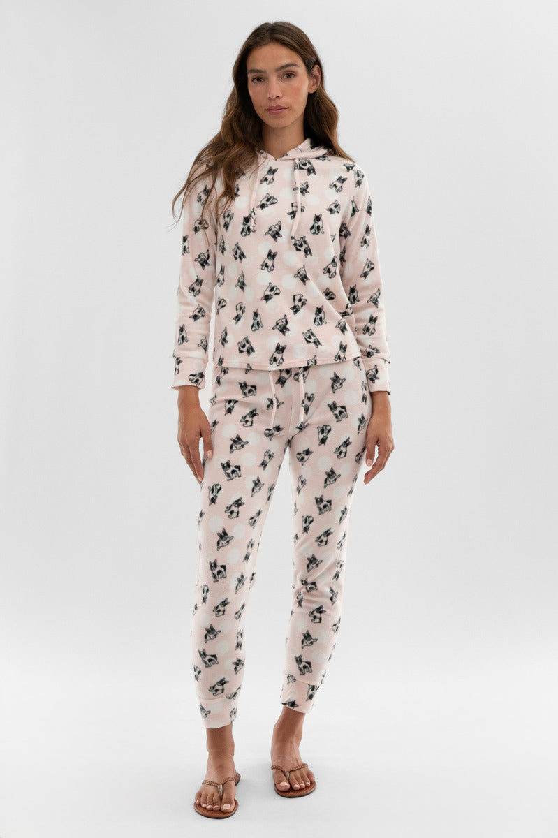 Canada Weather Gear Dog Print Hooded Pajama Top - Blush - Womens Pajamas - Fairweather