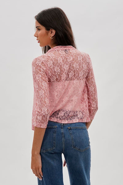 Impress Floral Lace Shrug Cardigan - Pink - Womens Cardigans - Fairweather