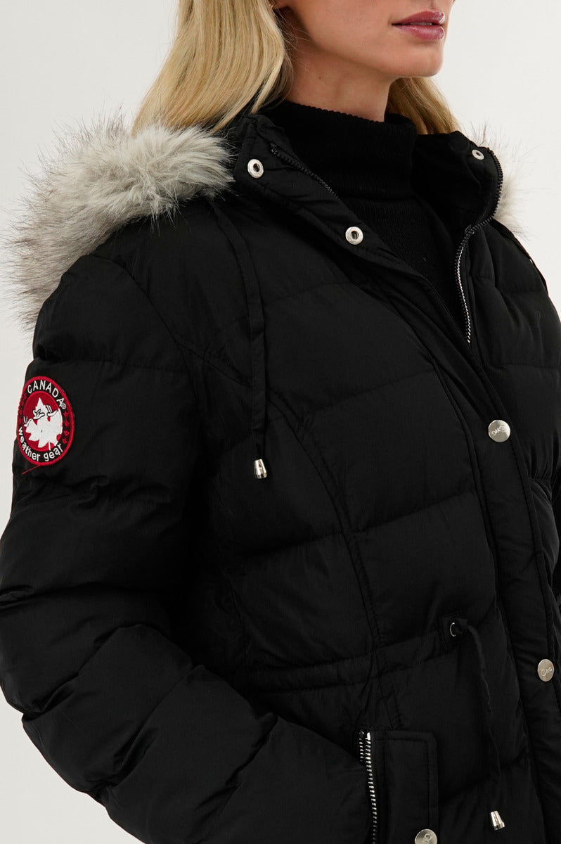 Canada Weather Gear Tie Waist Puffer Parka Jacket - Black - Womens Parka Jackets - Fairweather