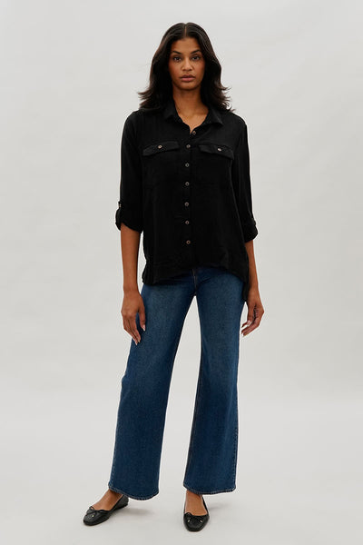Stylexchange Vintage Button Up Utility Shirt - Black - Womens Shirts & Blouses - Fairweather
