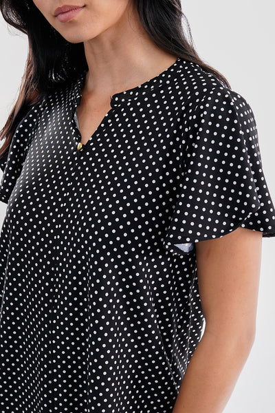 International INC Company Polka Dot Single Button Blouse - Black - Womens Shirts & Blouses - Fairweather