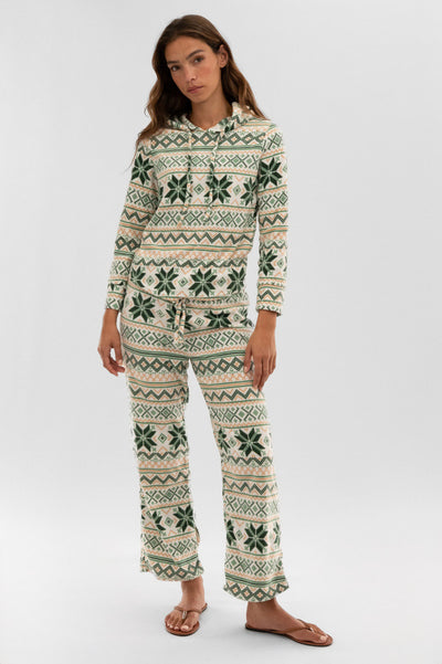 Canada Weather Gear Festive Print Hooded Pajama Top - White - Womens Pajamas - Fairweather