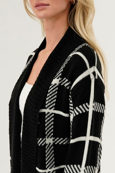 Canada Weather Gear Plaid Fold Over Wrap Cardigan - Black - Womens Cardigans - Fairweather