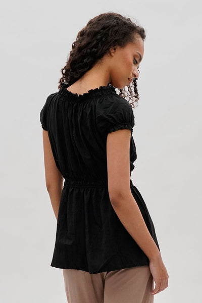 Runaway Bay Cinched Short Sleeve Blouse - Black - Womens Shirts & Blouses - Fairweather