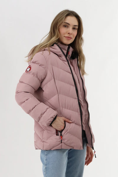 Canada Weather Gear Quilted Puffer Double Zip Bomber Jacket - Blush - Womens Bomber Jackets - Fairweather