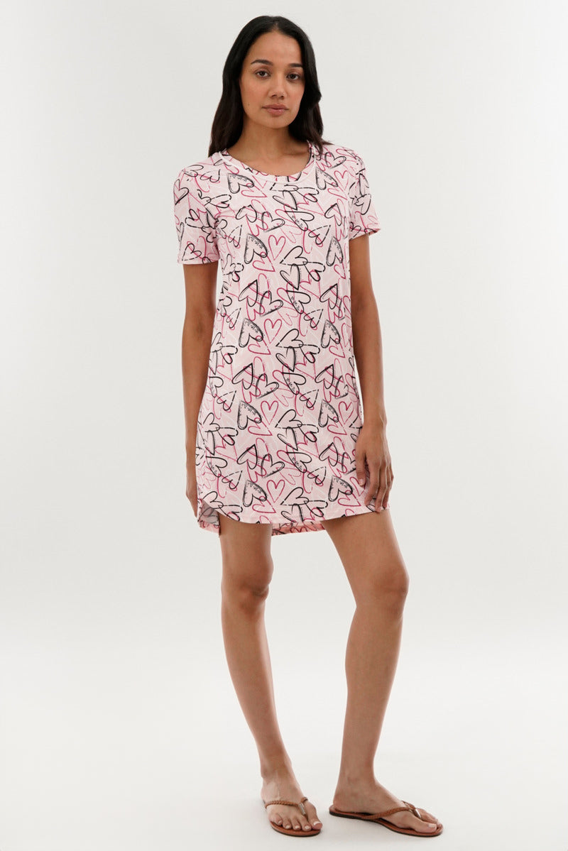 Canada Weather Gear Heart Pattern Tunic Pajama Top - Pink - Womens Pajamas - Fairweather