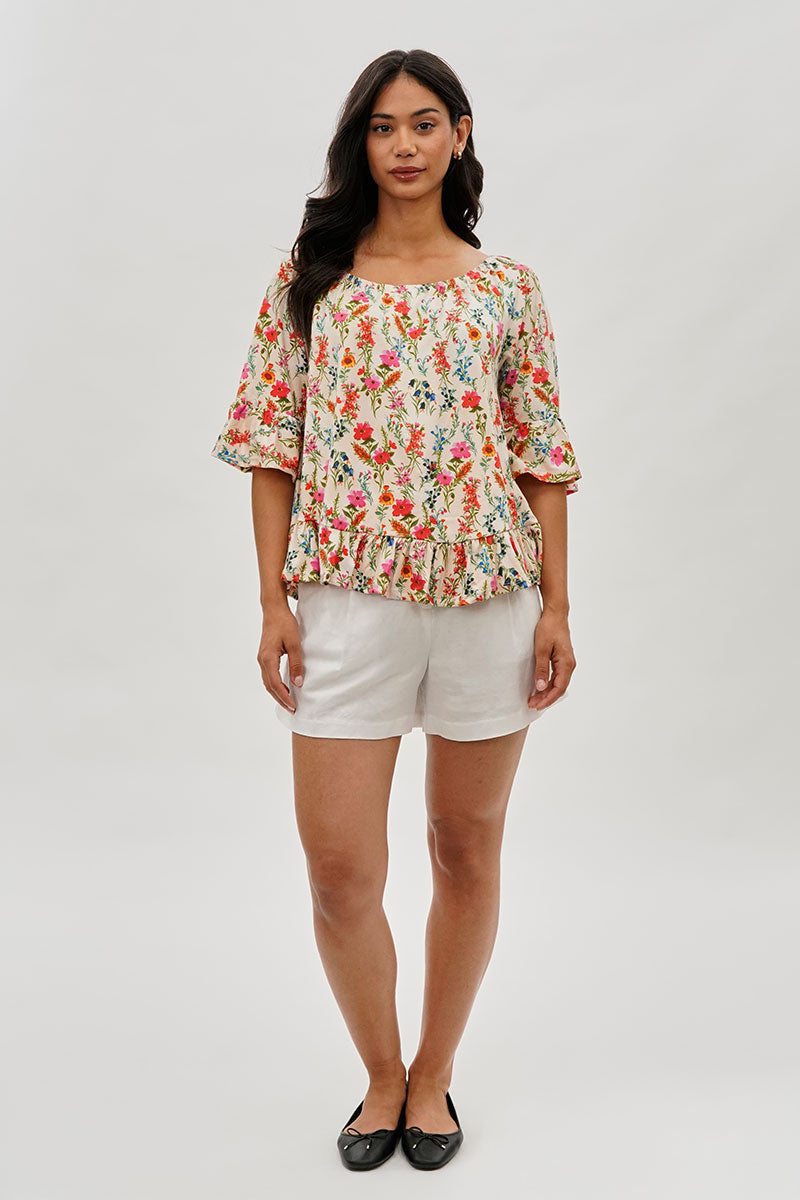 International INC Company Floral Ruffle Hem Blouse - Cream - Womens Shirts & Blouses - Fairweather