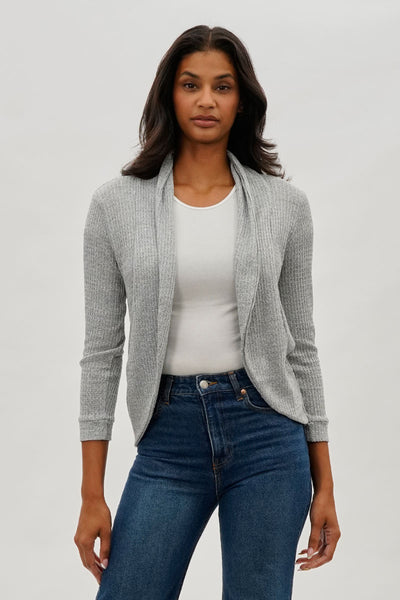 Fahrenheit Waffle Knit 3/4 Sleeve Cardigan - Grey - Womens Cardigans - Fairweather