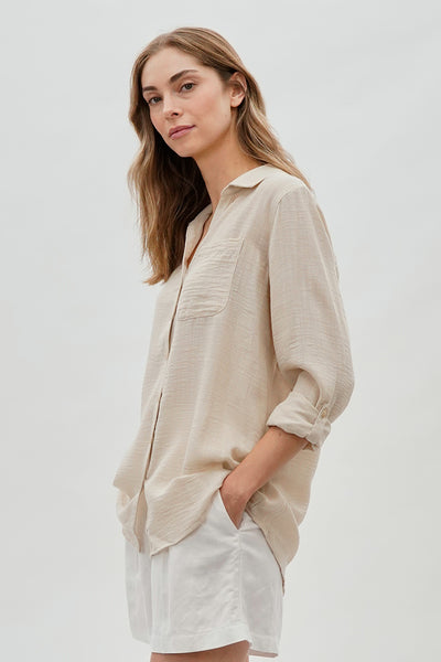 Super Triple Goose Vintage Textured Button Up Shirt - Beige - Womens Shirts & Blouses - Fairweather
