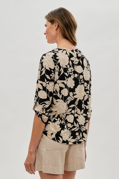 Beechers Brook Floral Roll Up Sleeve Blouse - Black - Womens Shirts & Blouses - Fairweather