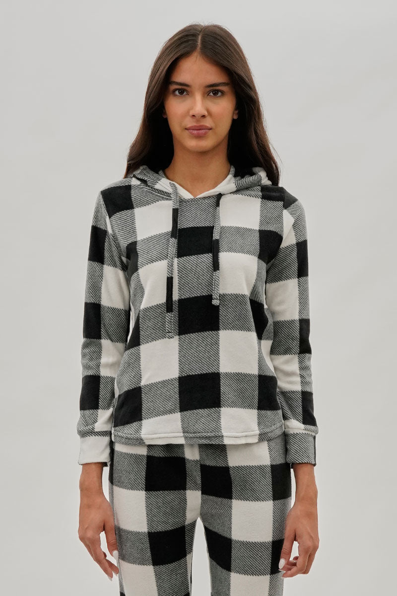 Canada Weather Gear Plaid Hooded Pajama Top - White - Womens Pajamas - Fairweather