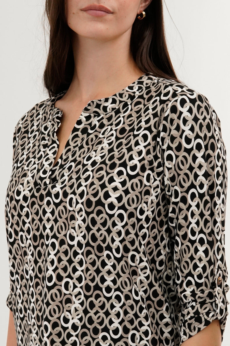 Beechers Brook Patterned Split Neck Blouse - Black - Womens Shirts & Blouses - Fairweather