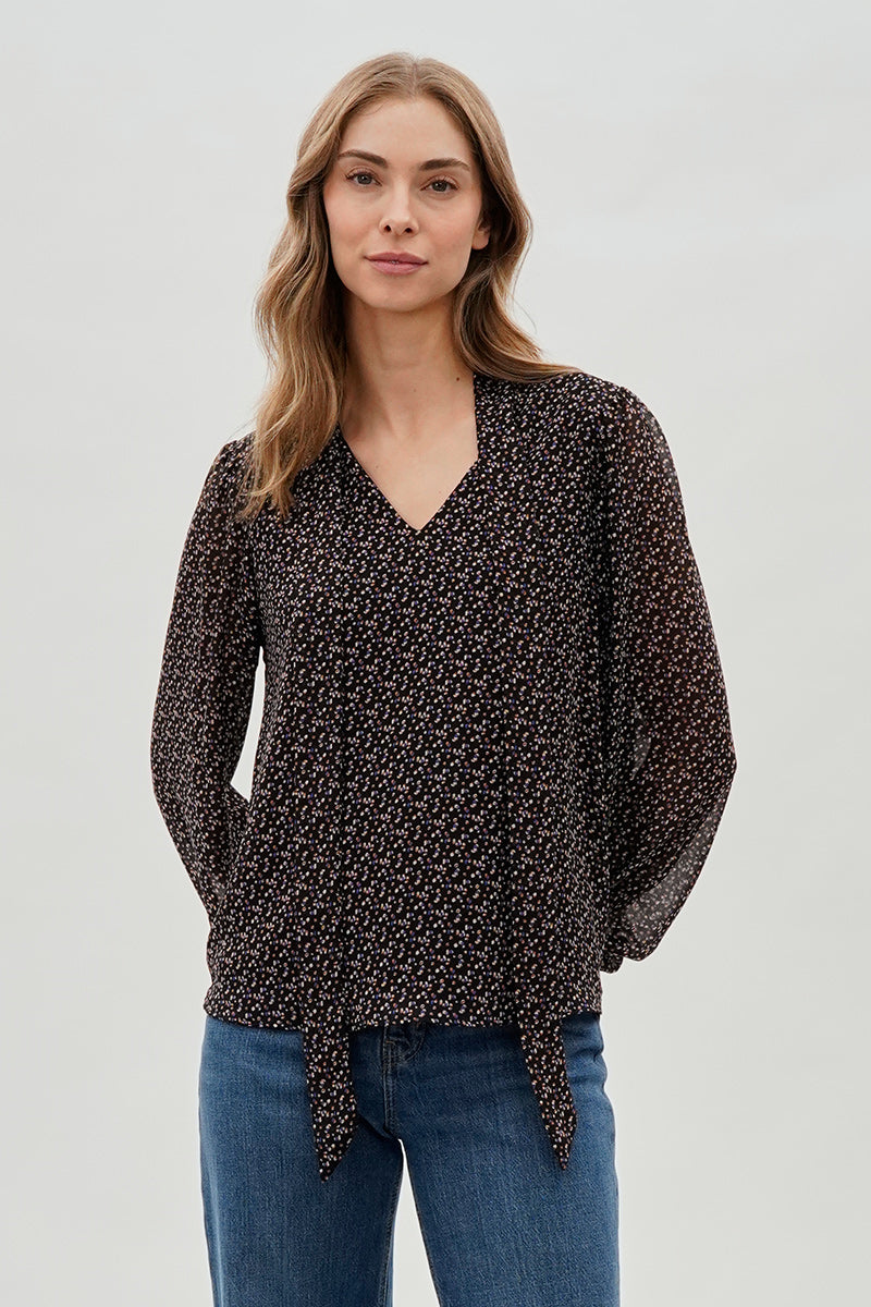 Beechers Brook Tie-Neck Chiffon Blouse - Black - Womens Shirts & Blouses - Fairweather