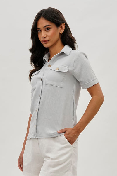 Stylexchange Vintage Button Down Short Sleeve Shirt - Stone - Womens Shirts & Blouses - Fairweather