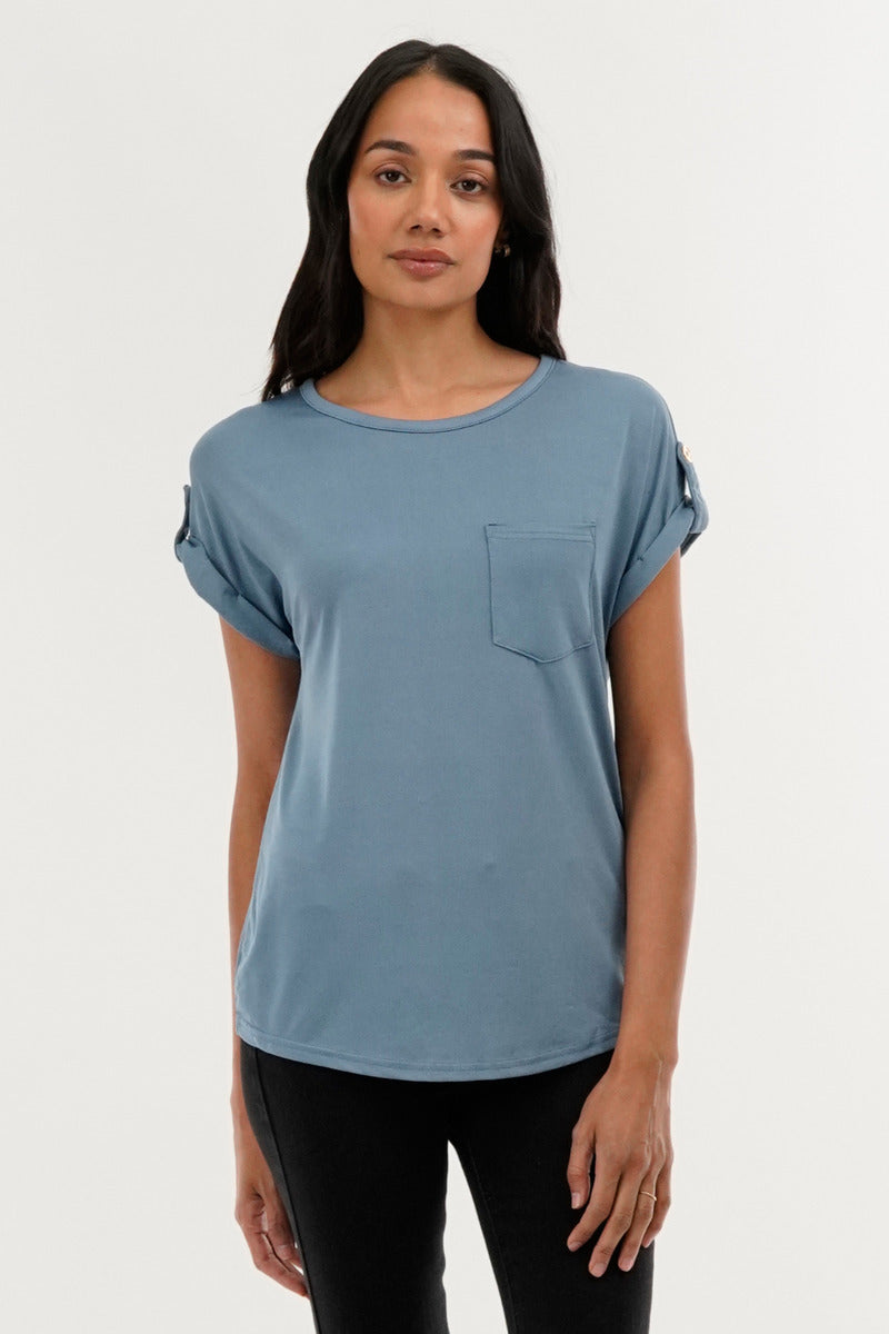 Costa Blanca Basic Cap Sleeve Tee - Blue - Womens Tees & Tank Tops - Fairweather