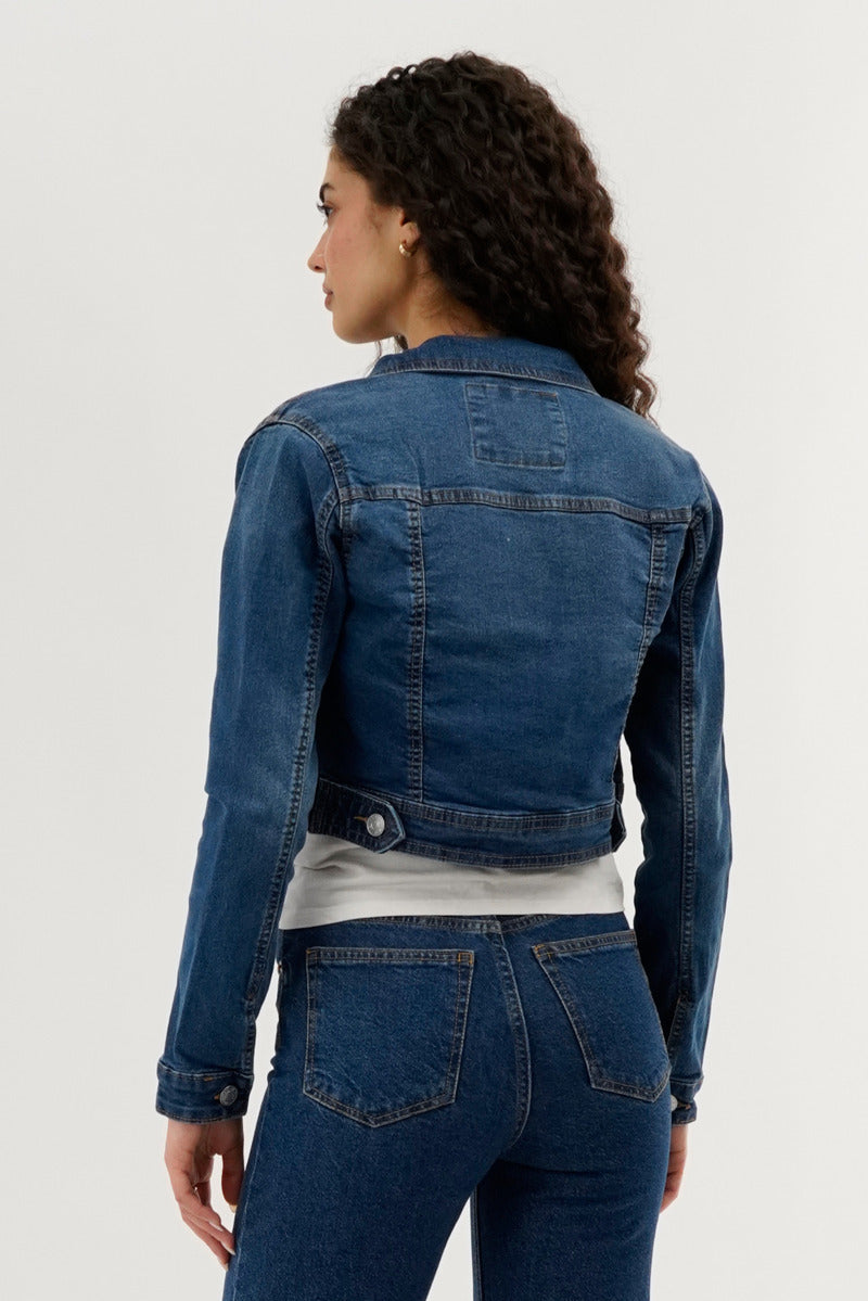New Look Cropped Button Down Denim Jacket - Blue