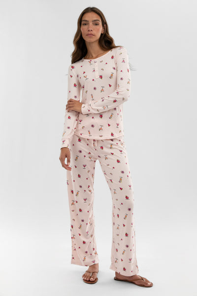 Canada Weather Gear Drink Print Wide Leg Pajama Pants - Blush - Womens Pajamas - Fairweather