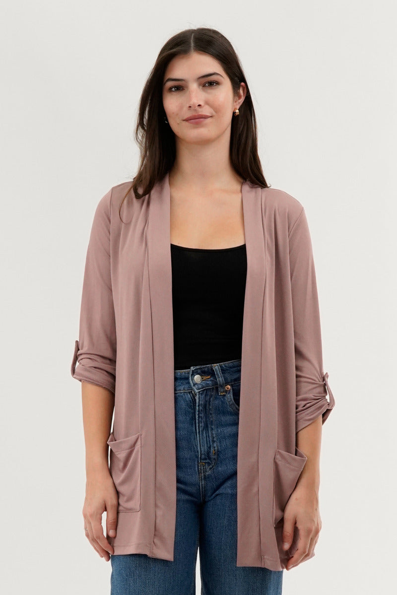 International INC Company Roll Up Sleeve Wrap Cardigan - Pink