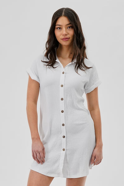 Stylexchange Vintage Button Up Short Sleeve Day Dress - White - Womens Day Dresses - Fairweather