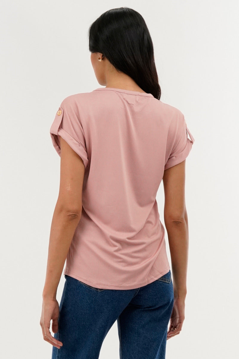 Costa Blanca Basic Cap Sleeve Tee - Pink - Womens Tees & Tank Tops - Fairweather