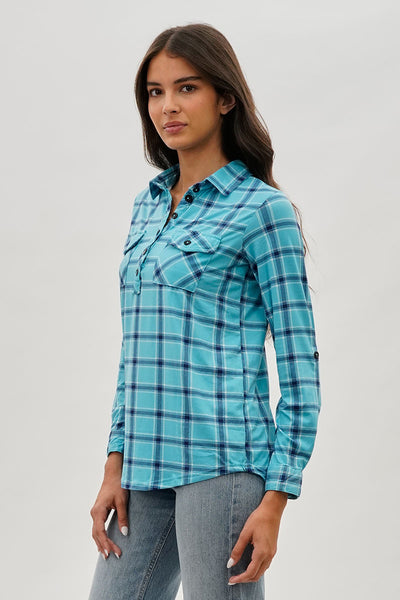 Urbanology Plaid Button Down Shirt - Blue - Womens Shirts & Blouses - Fairweather