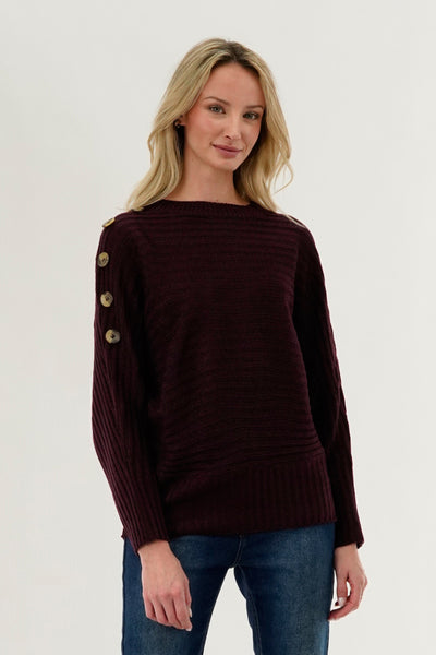 International INC Company Ribbed Button Detail Pullover Sweater - Burgundy - Womens Pullover Sweaters - Fairweather