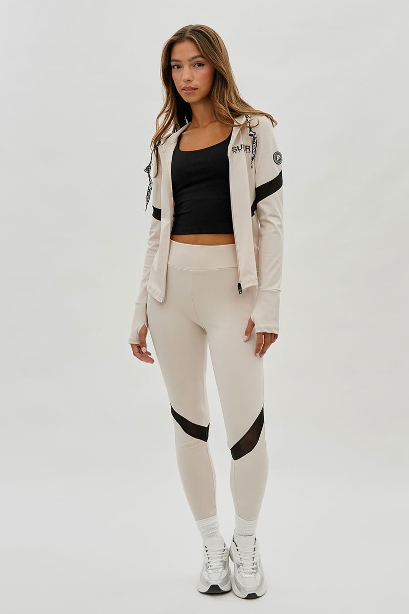 Super Triple Goose Zip Up Active Hoodie - Beige - Womens Hoodies & Sweatshirts - Fairweather