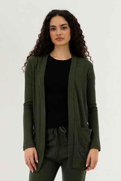 International INC Company Waffle Knit Open Cardigan - Green - Womens Cardigans - Fairweather