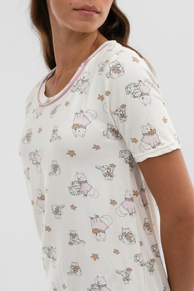 Canada Weather Gear Dog Print Tunic Pajama Top - White - Womens Pajamas - Fairweather