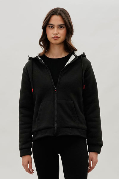 Canada Weather Gear Sherpa Lined Zip Up Lightweight Jacket - Black - Womens Lightweight Jackets - Fairweather