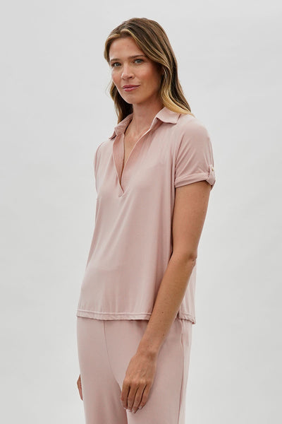 Costa Blanca Short Sleeve Split Neck Blouse - Blush - Womens Shirts & Blouses - Fairweather