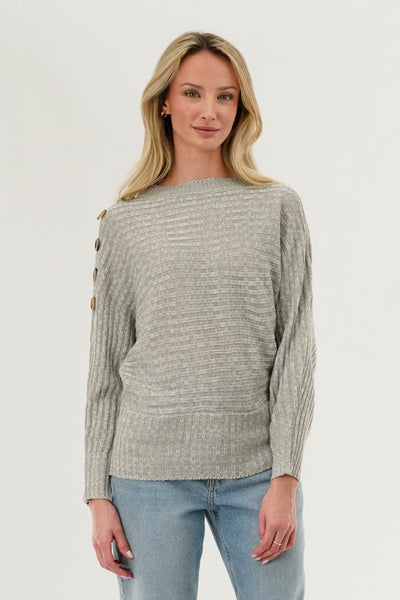 International INC Company Ribbed Button Detail Pullover Sweater - Stone - Womens Pullover Sweaters - Fairweather