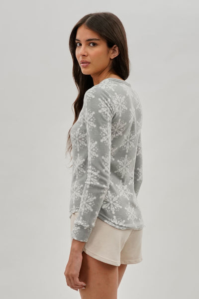 Canada Weather Gear Snowflake Print Henley Pajama Top - Grey - Womens Pajamas - Fairweather