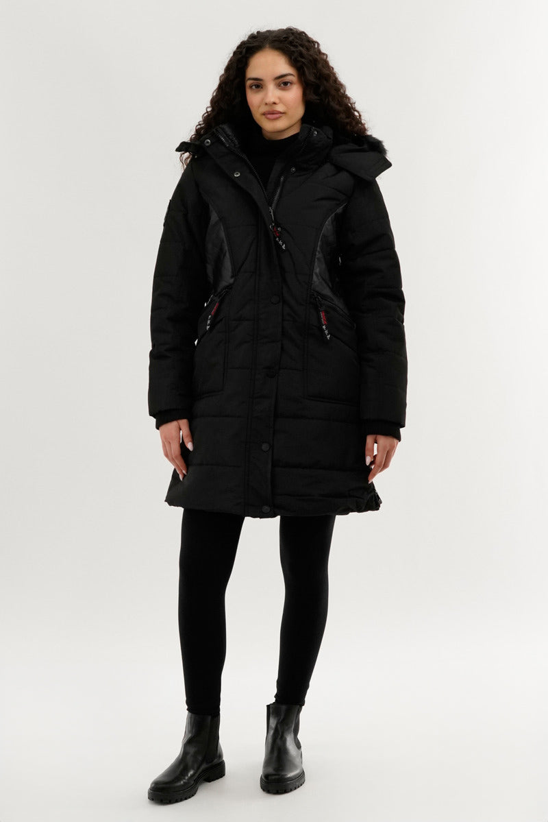 Canada Weather Gear Vegan Leather Insert Parka Jacket - Black