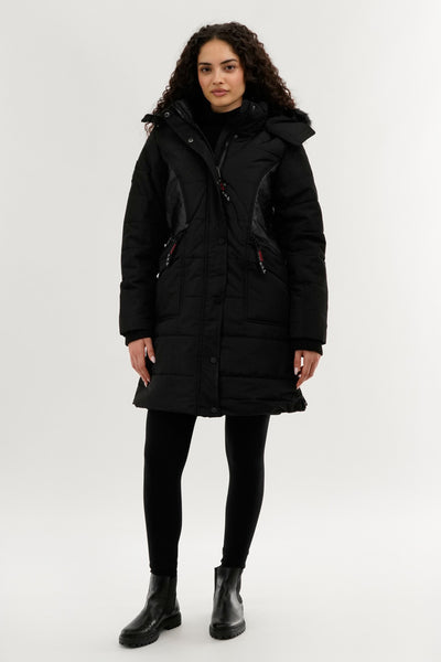 Canada Weather Gear Vegan Leather Insert Parka Jacket - Black