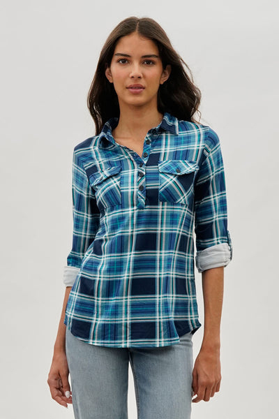 Urbanology Plaid Button Down Shirt - Navy - Womens Shirts & Blouses - Fairweather