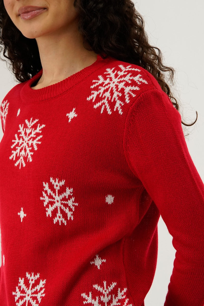 Festive Snowflake Christmas Sweater - Red - Womens Christmas Sweaters - Fairweather
