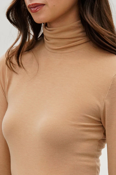 Magazine Cinched Side Turtleneck Long Sleeve Top - Cream - Womens Long Sleeve Tops - Fairweather